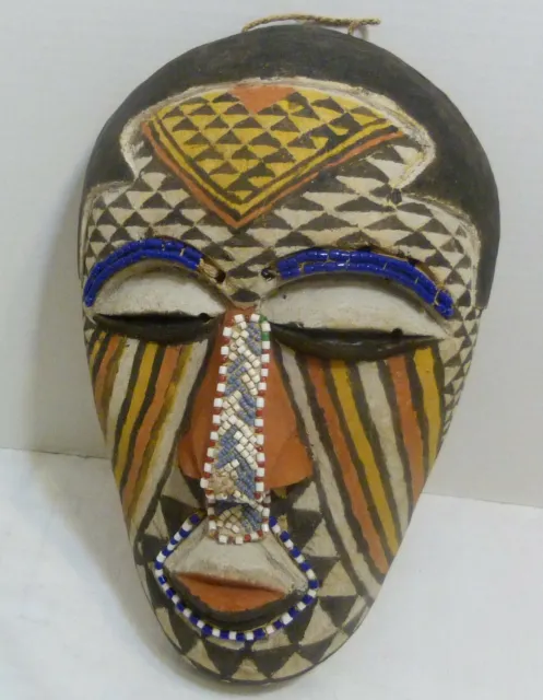 Antique African Belgian Congo Painted & Beaded Mask From Missionary's Estate