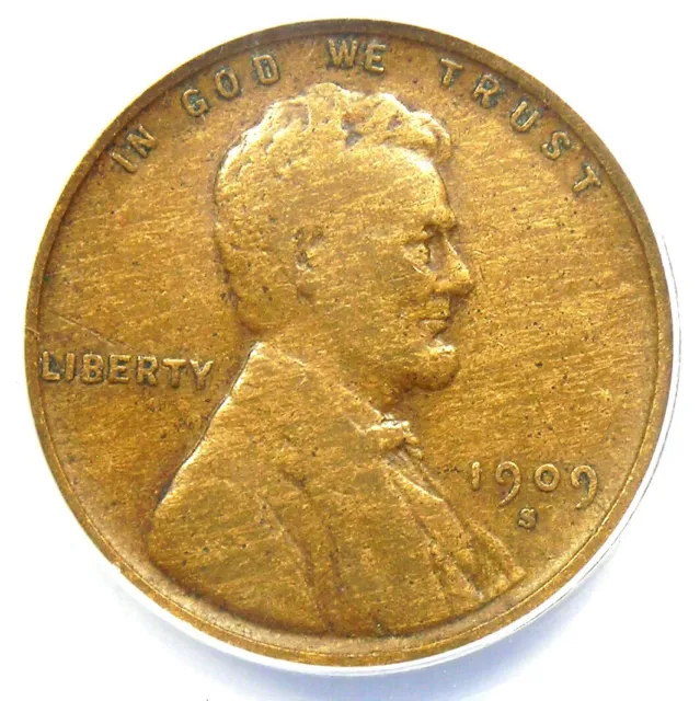 1909-S VDB Lincoln Wheat Cent 1C Penny - ANACS F12 Detail - Rare Key Date Coin