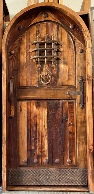Rustic reclaimed lumber arched door solid wood storybook castle winery speakeasy 2