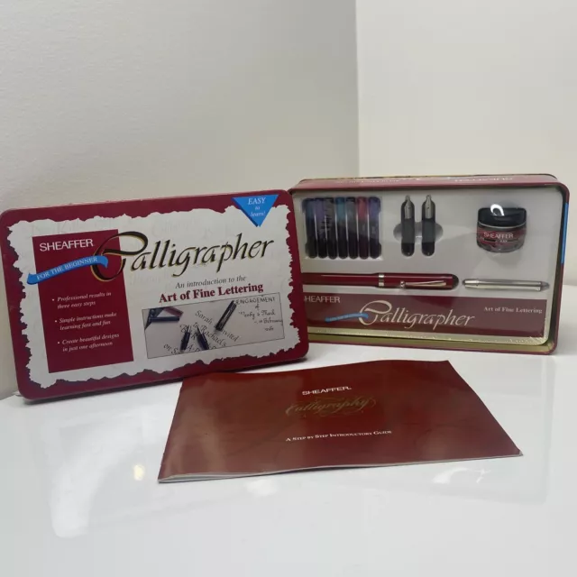 Sheaffer Calligraphy Kit 2 Nibs, 1 Pen, 7 Ink Refills Calligrapher Tin Set BNEW