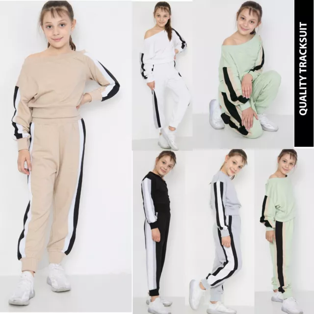 Girls 2Pcs Tracksuit Set Kids Loungewear Off Shoulder Jogger T-shirt Tops Pant