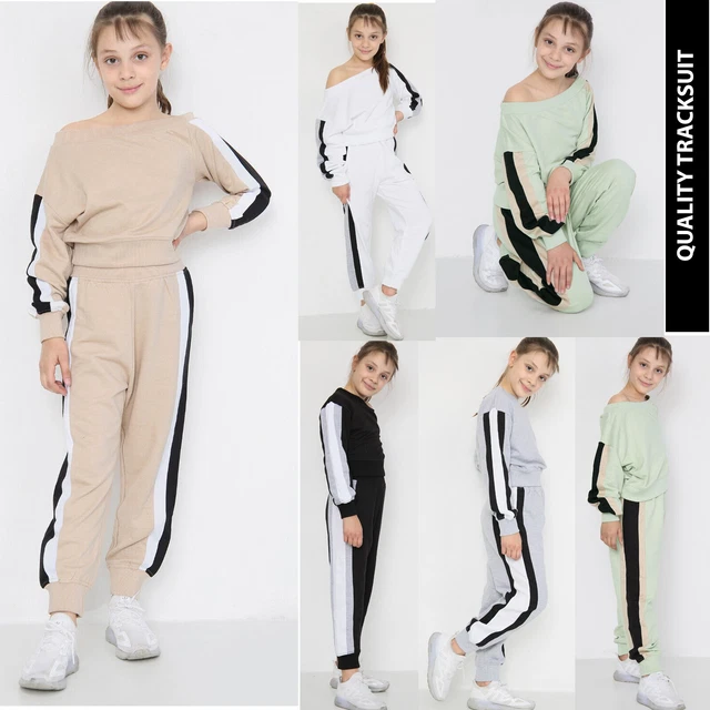 Girls 2Pcs Tracksuit Set Kids Loungewear Off Shoulder Jogger T-shirt Tops Pant