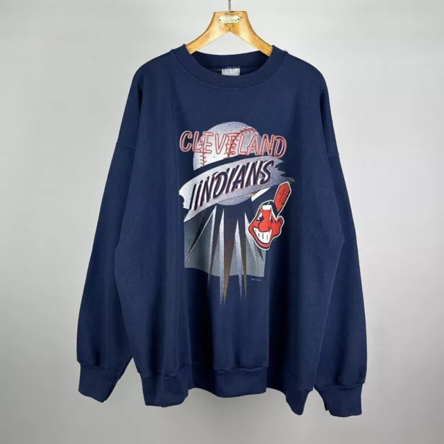 Vintage 1990s Cleveland Indians Guardians Baseball MLB Sweatshirt, Navy, XXL