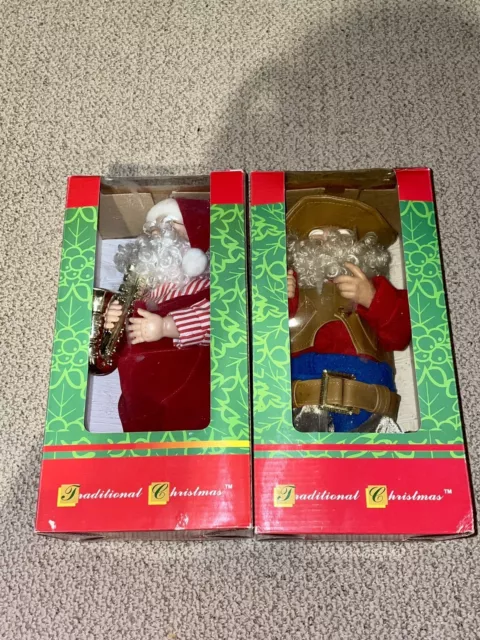 Lot of 2 Vintage Traditional Christmas Cowboy and Saxophone Santa Claus Figurine