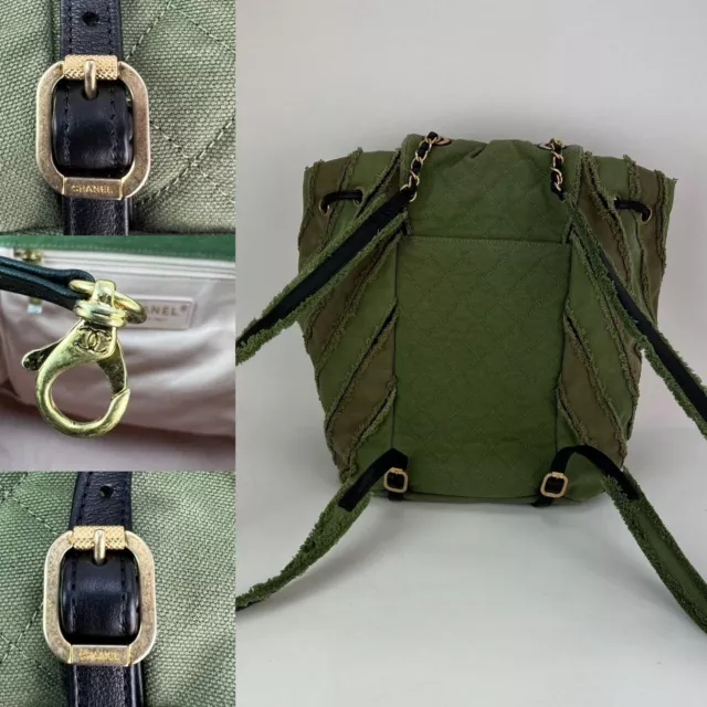 CHANEL Backpack Canvas Chevron Cuba Patchwork Khaki Green Backpack 2