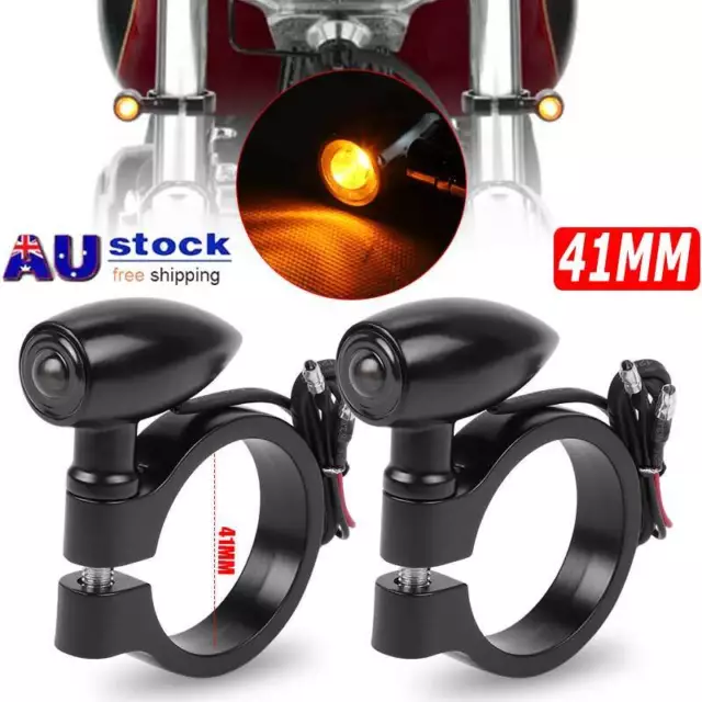 2x Motorcycle LED Turn Signal Mount Bracket Indicators for 41mm Fork Tube Clamp