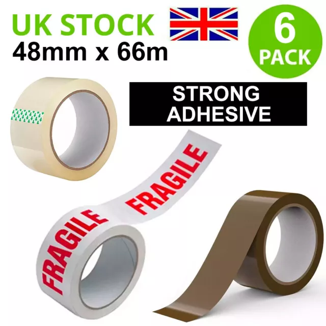 Buff Brown Clear Packaging Parcel Packing Tape Strong 48mm x 68m Fragile 6 12