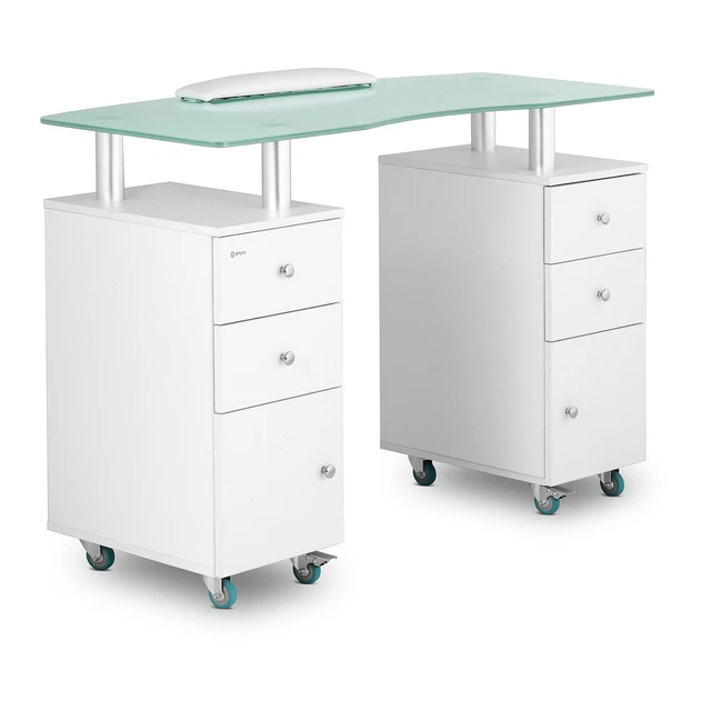 Table De Manucure CRETA Avec Rangement – Pour Salon Ou Maison, Roulettes, MDF/Verre, Neuf