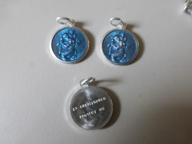 lot de 12 médaille métal alu + émail bleu SAINT CHRISTOPHE texte anglais 16 mm 2