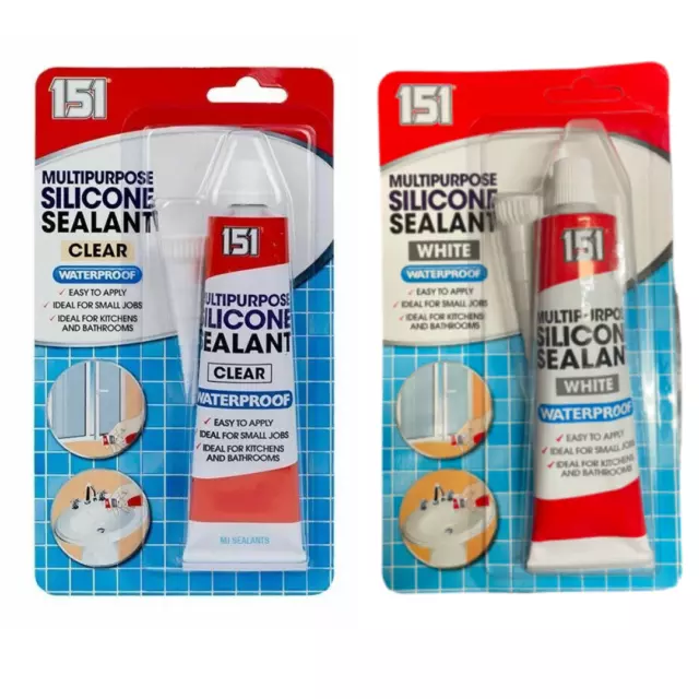 CLEAR & WHITE Silicone Sealant Tube For Bathroom & Kitchen 70g