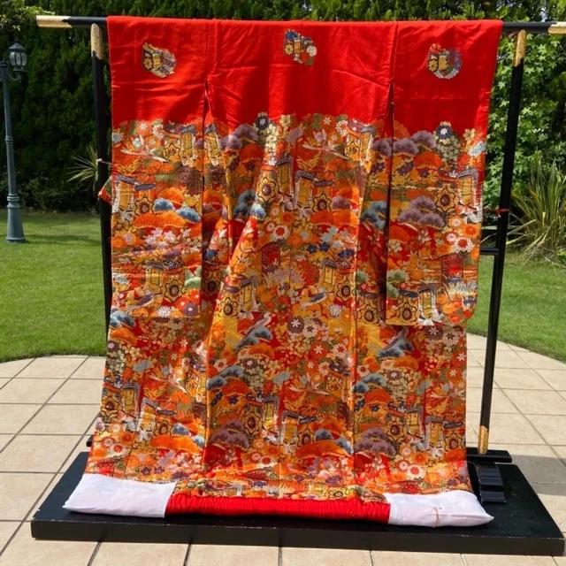 Kimono Iro Uchikake red pure silk bridal dress wedding dress Used From Japan