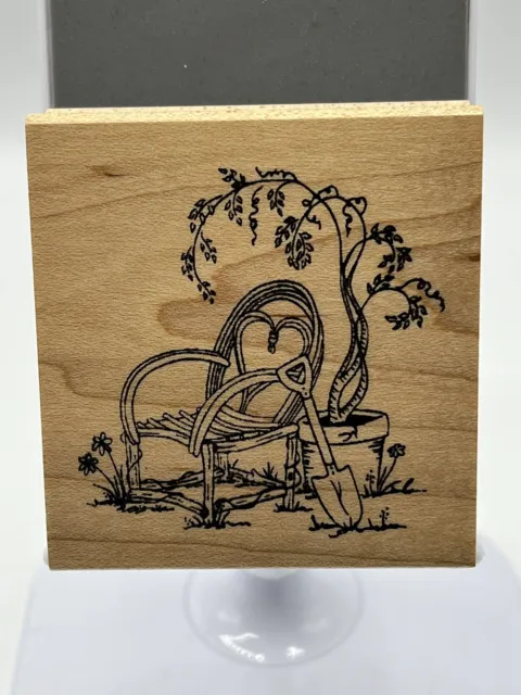Wood Mounted Rubber Stamp Print. Gardening Card Making, Decoupage Crafts.