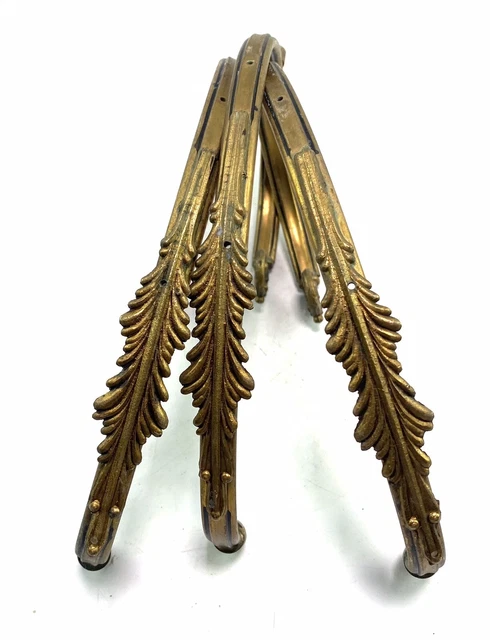 3 x Vintage French Brass Salvage Brackets Tie Back Acanthus Leaf detail