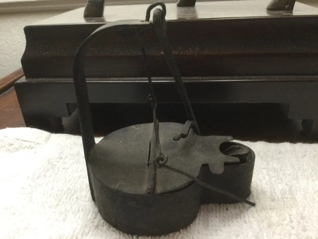 Primitive Antique Hand Forged Betty Lamp Whale Oil Twisted Nice Condition