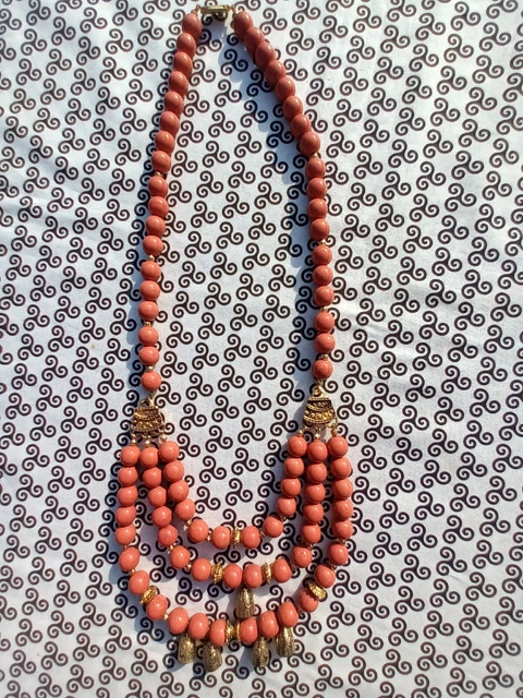 Collier Vintage En Plastique Bleu à Fleurs Roses - Années 60/70 - Bijou Rétro Occasion
