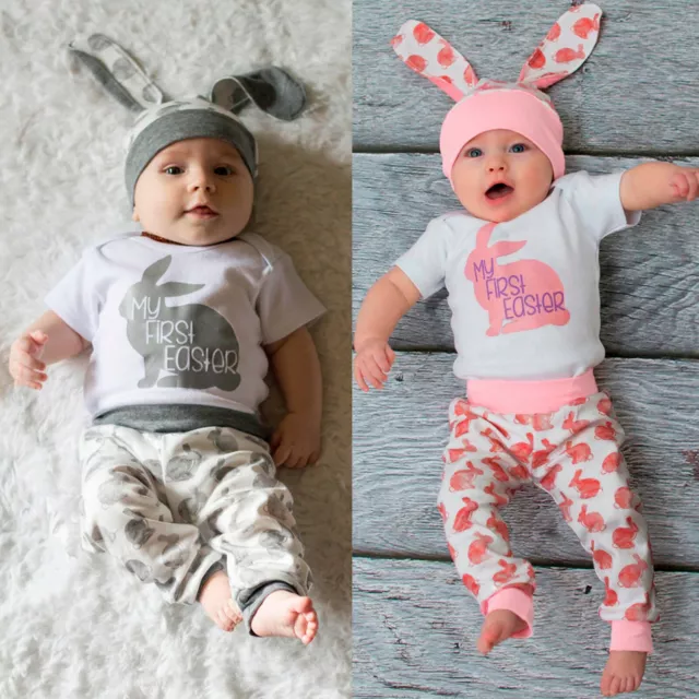 Body Romper Stampato Coniglio Pasqua neonato Bambine Bambine + Abiti Cappello Pantaloni