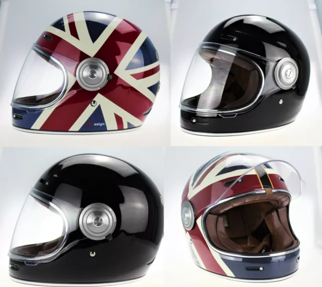 Viper F659 Retro Vintage Fibreglass Full Face Motorcycle Helmet Black Union Jack