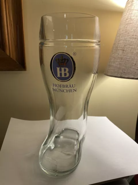 HOFBRAUHAUS HB MUNCHEN Glass Beer Boot Germany 1 Liter Mug Vintage Breweriana