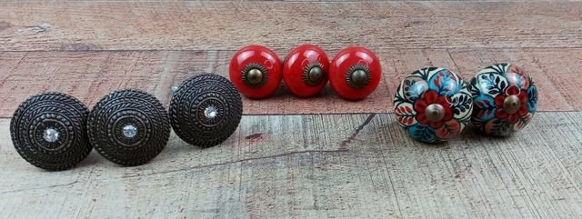 Set of 8 Vintage Ceramic Knobs, Door Pulls, Cabinet Cupboard Doors Handpainted