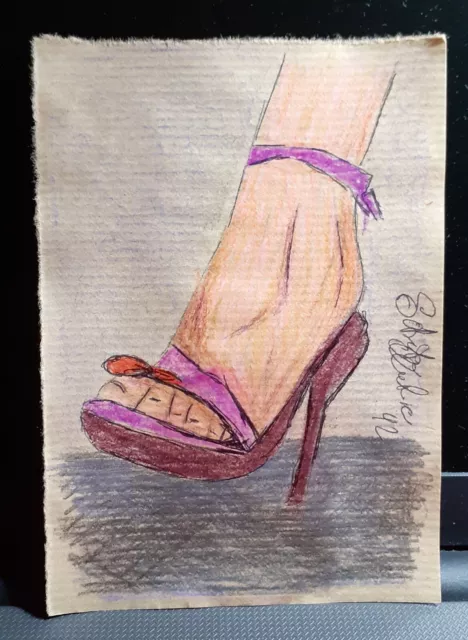 Quadri Disegno Su Carta Scarpe Donna 10,5 X 15 Arredamento Casa Arte Arredo