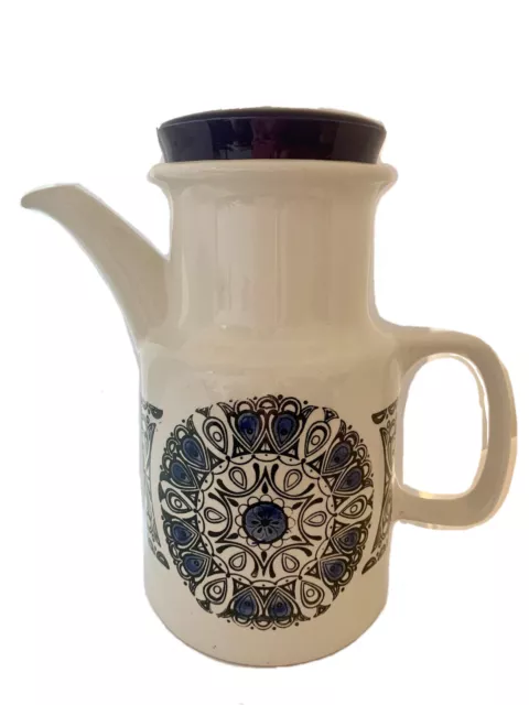 Vintage Biltons Fine White Ironstone Coffee Pot  Blue& White Medallion Print