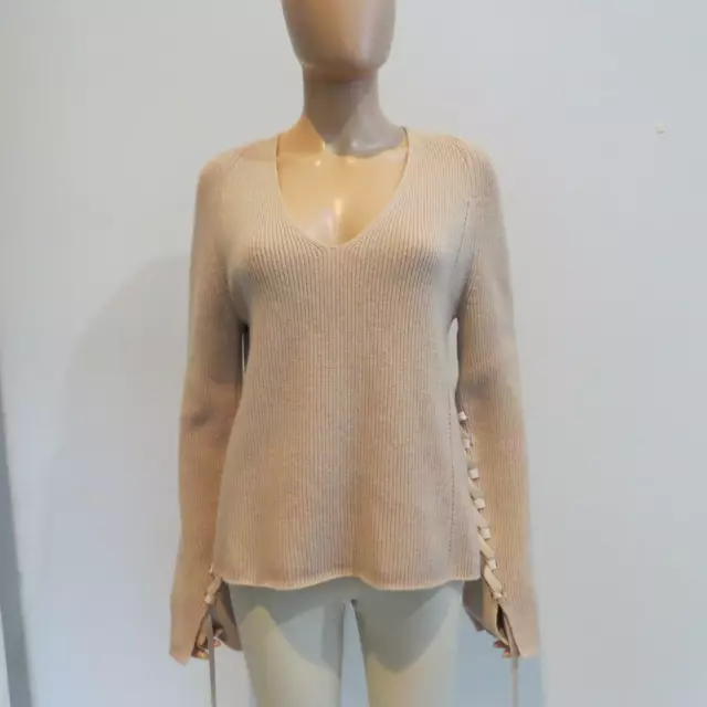 Helmut Lang Beige Long Sleeved Sweater w/ Ribbon Detail Size S $395