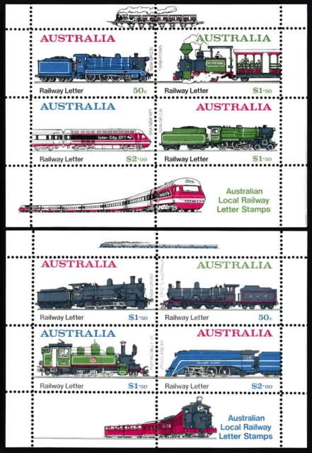 Australia 1984 Thirlmere Railway FIRST set (2) local stamp miniature sheets MNH