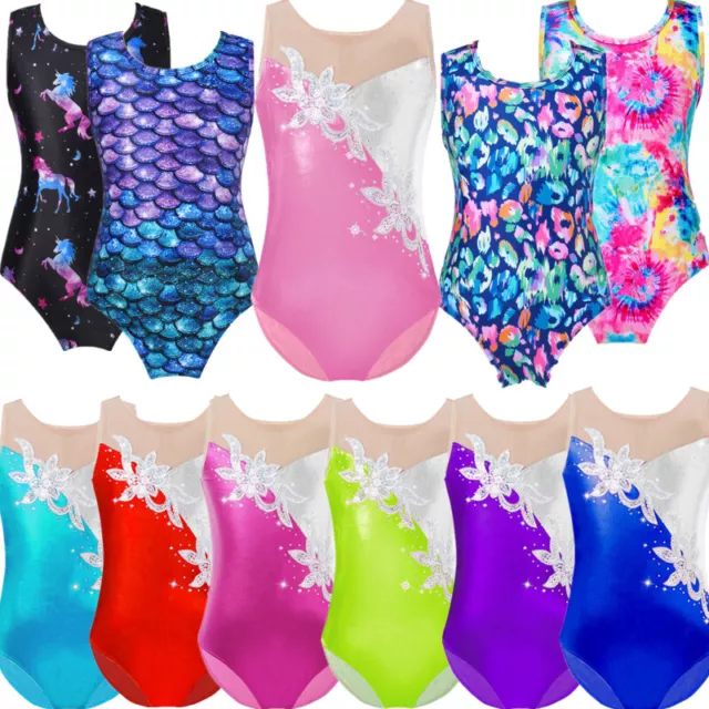 Kids Girls Ballet Dance Leotard Gymnastics Sleevelss Printed Jumpsuit Dancewear