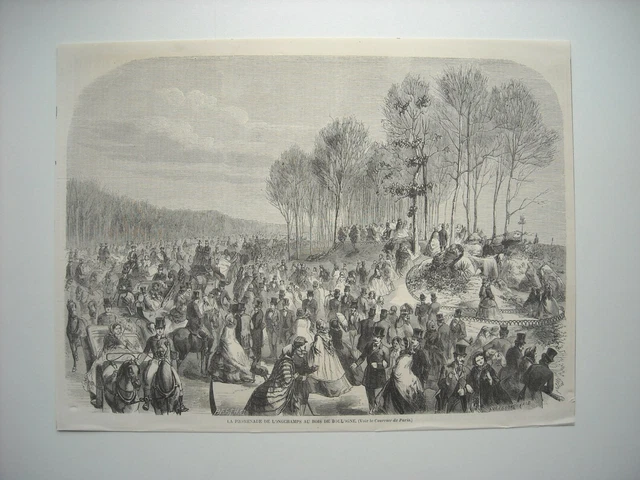 Gravure 1858. La Promenade De Longchamps Au Bois De Boulogne. Avec Explicatif...
