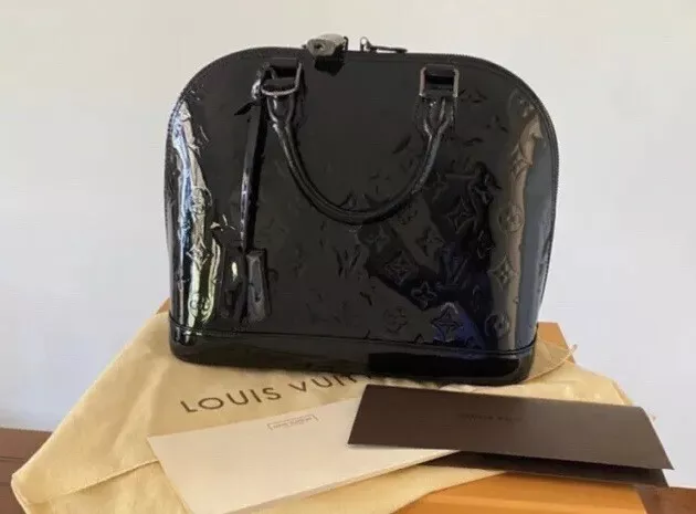 Genuine/Authentic LOUIS VUITTON Black Patent 'Alma' Monogram PM Bag, RRP$3750