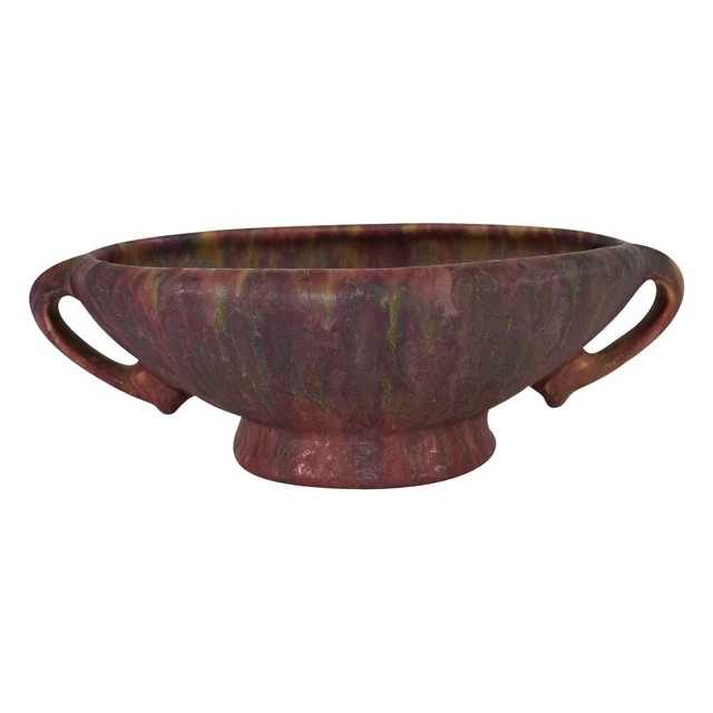 Roseville Pottery Carnelian II Mottled Red Handled Compote Bowl 160-7