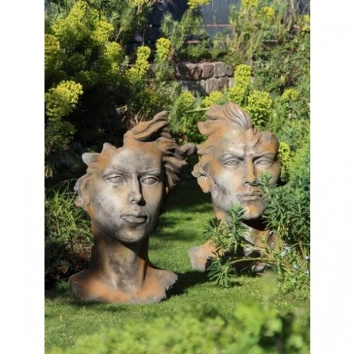Gartenskulptur Frauengesicht, 50 Cm Höhe – Rosteffekt Aus Steinguss, Frostfest Bis -25°C, Ca. 20 Kg