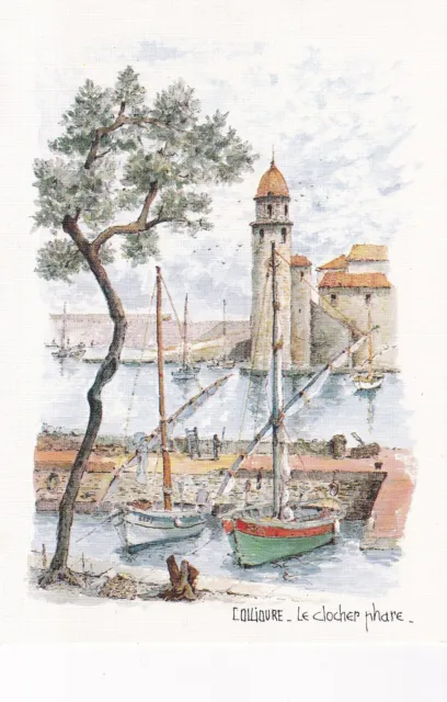 Postcard postcard 10x15cm COLLIOURE bell tower headlight watercolors ROBERT LEPINE