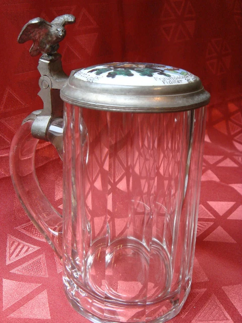 ANTIKER Bierkrug/Verbindungskrug,Studentenkrug/Burschenschaft m. Porzellandeckel