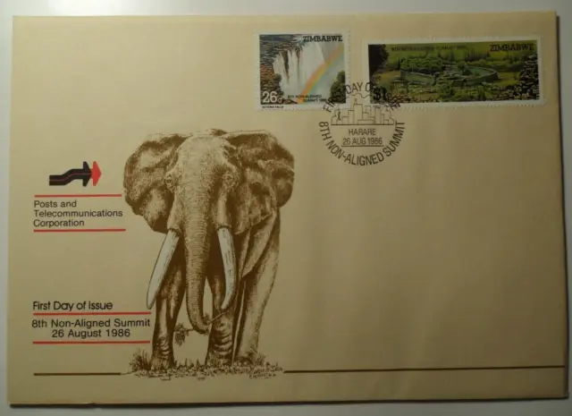 STAMPMART : ZIMBABWE 1986 8th NON-ALIGNED SUMMIT FDC - ELEPHANT RAINBOW FALLS