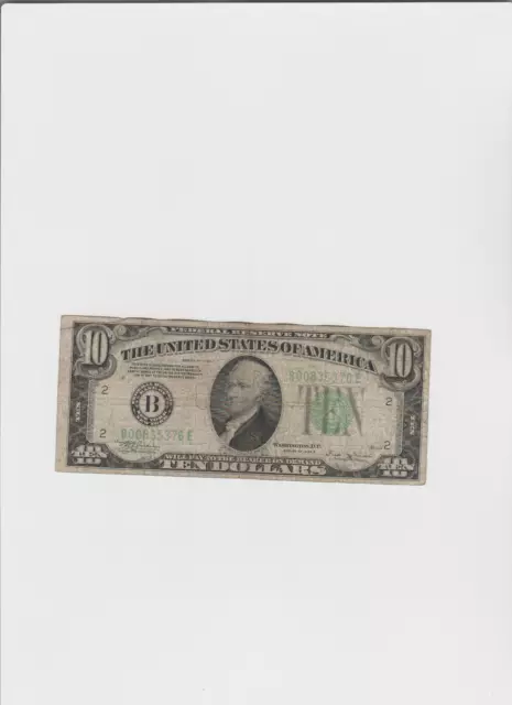 1934-B $10 Ten Dollars Frn Federal Reserve Note New York, Ny