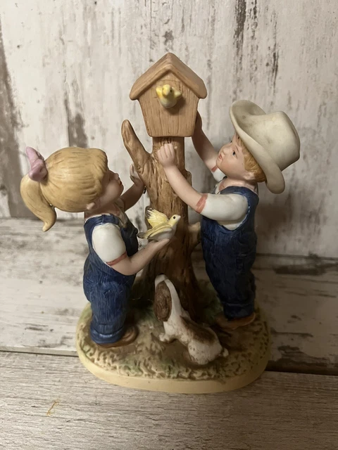 HOMCO Denim Days Figurines #8888 Our Birdhouse 1985 Home Interiors