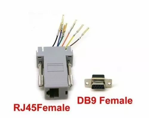 2x 9 Pin Serial DB9 RS232 Female to RJ45 Female Network Socket Adapter Connector
