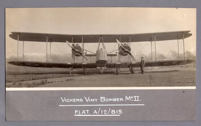 Vickers Vimy Bomber Fiat A/12/Bis Engines Vintage Photo Raf Royal Air Force 1
