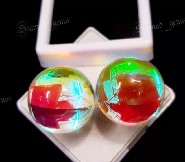 Pair Balls Shape Multi Color Fire beautiful Gemstone Cabochon Mystic Quartz