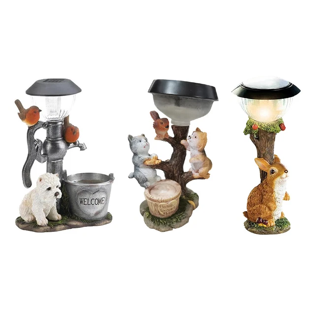 LED Solar Light Little Animal Sculpture Resin Statue Lamp Garden Ornament *Z