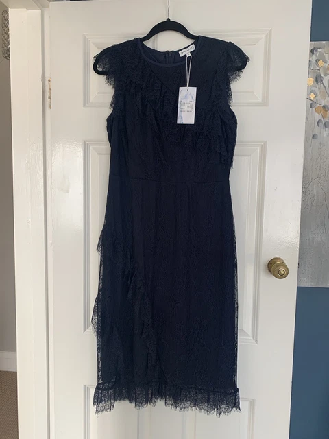BEAUTIFUL WAREHOUSE SPOTLIGHT Navy Eyelash Lace Dress 10 / sml 12 14.00 -  PicClick UK
