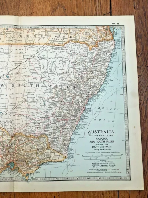 1903 large colour fold out map titled - australia - south east part  ! 3