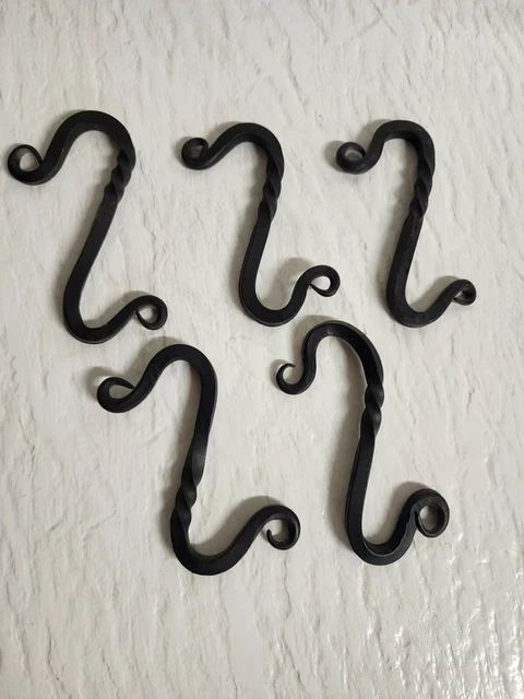 Vintage S Hooks 5 qtty, 4 Inch Black hand forged blacksmith s hook campfire pot