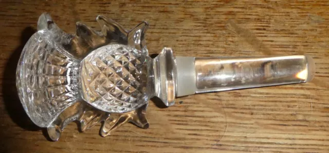 Vintage Hand Blown Cut Glass Crystal Decanter Stopper Scotland Thistle Design TR