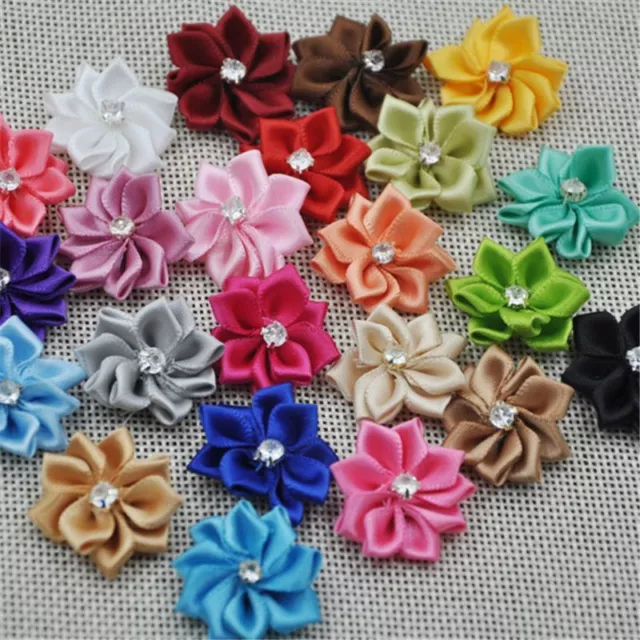 Flower Satin Ribbon Bow Appliques - DIY Craft Decors Clothing Appliques 20pieces