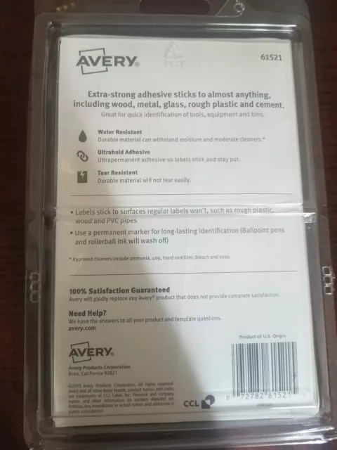 Étiquettes d'identification multi-surfaces Avery durables, 3/4 x 1 3/4, blanc, 120 étiquettes (AVE61521) 2