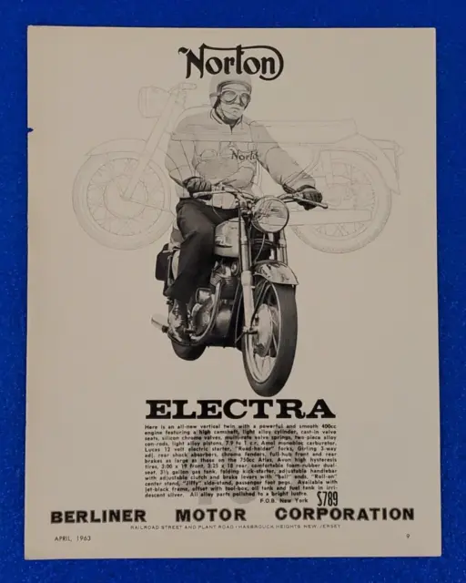 1963 Original Norton Motorcycle Vintage Print Ad Electra Vertical Twin Lot T-38