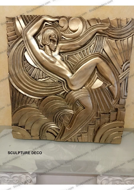 Folies Bergère Art Deco Style Golden Relief in Resin after Maurice Picaud For Sale at