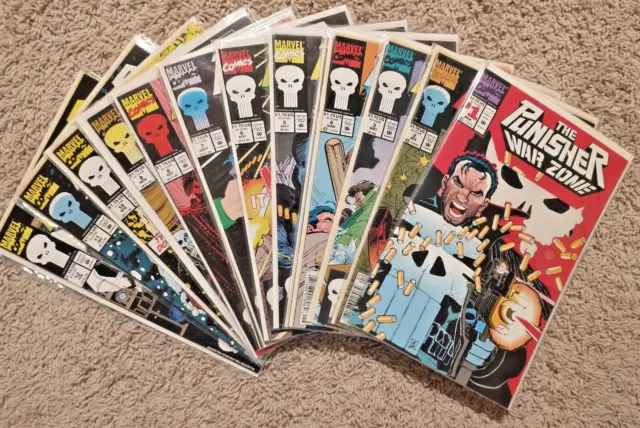 THE PUNISHER WAR ZONE Comic Book Lot of 14, #1 - #12 Marvel 1992 Boarded Bagged